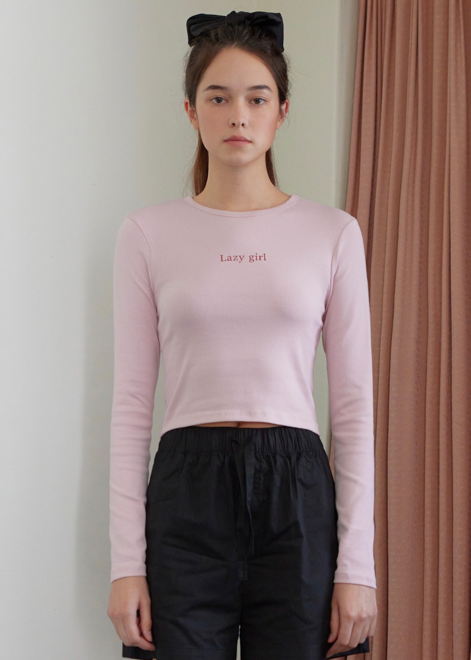 Lazy Girl Crop Long Sleeve T-Shirt (4colors)