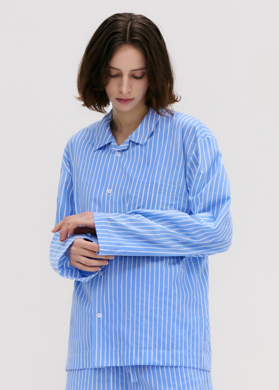 Stay Stripe Pajamas Long Sleeve Shirt - Light Blue